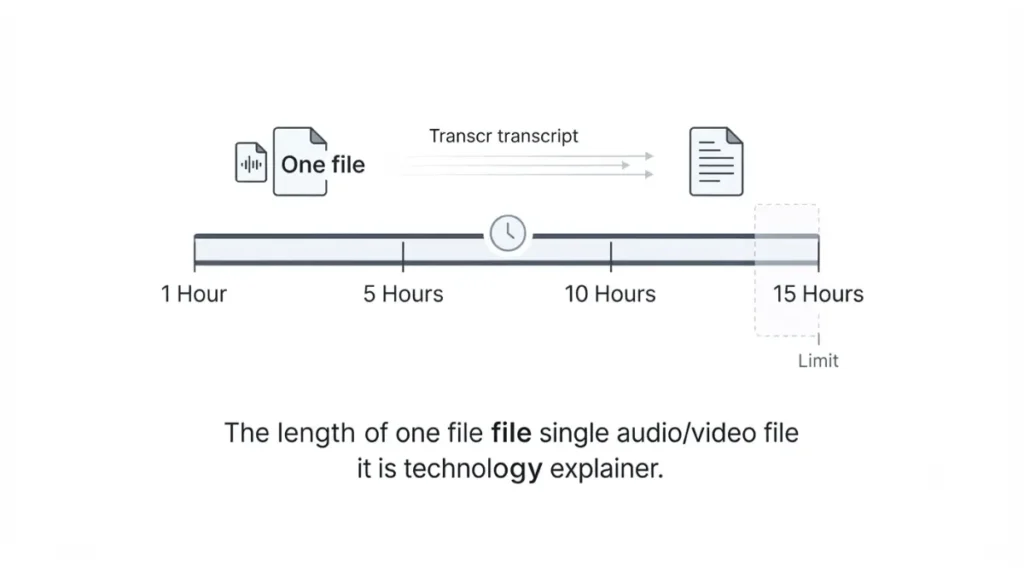 transcription duration limit showing the 15-hour Descript single-file threshold
