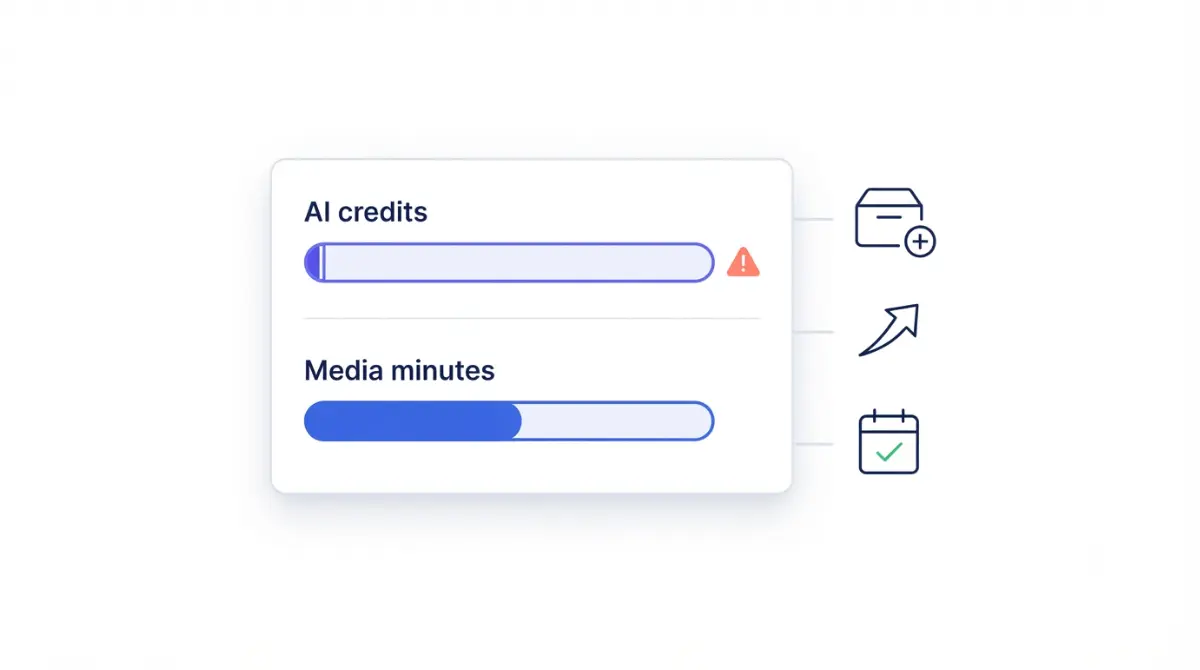 Illustration showing separate Descript AI credits and media minutes balances