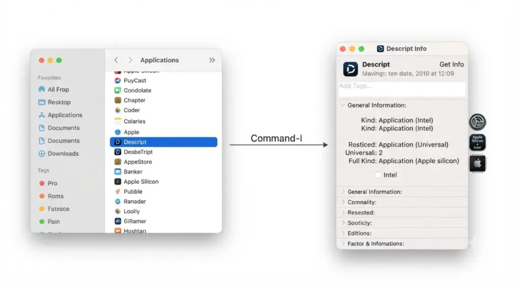 Apple Silicon Descript app check using Mac Get Info and application type