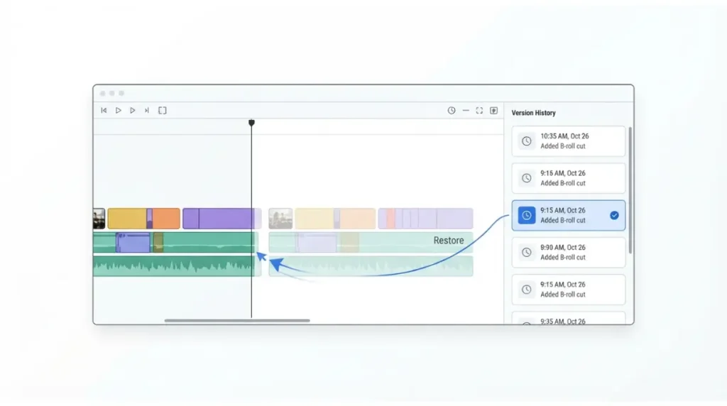 Descript edits restored from version history with revision preview