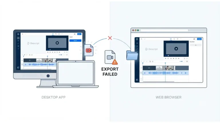 Descript Export failed on desktop app and browser troubleshooting illustration