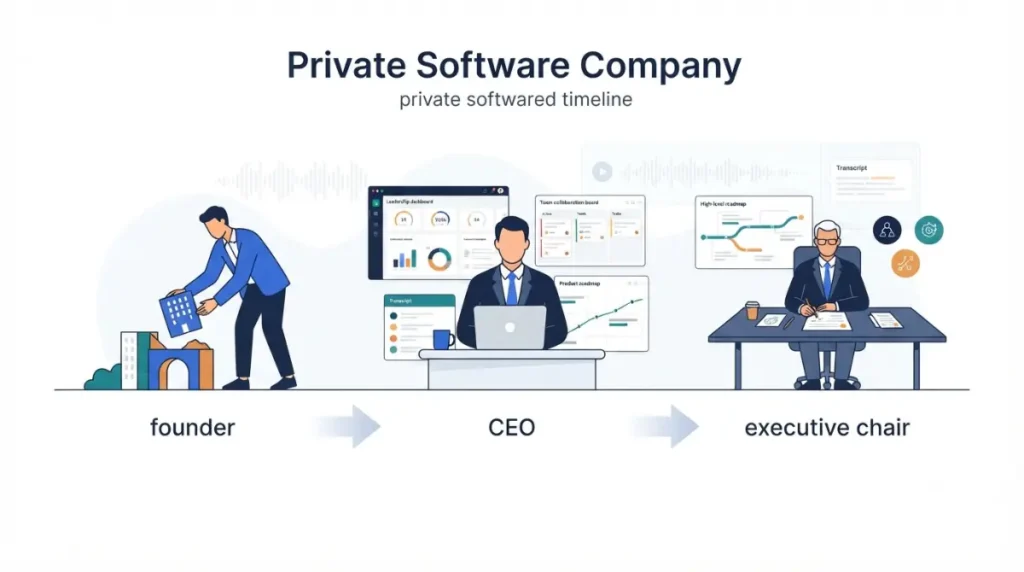 Descript leadership timeline distinguishing its founder, operating CEO, and executive chairman