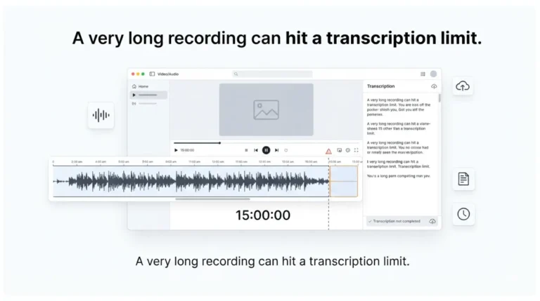 transcription limit for a long Descript recording approaching 15 hours