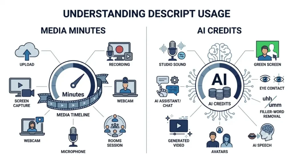 Descript price increase media minutes and AI credits usage meters