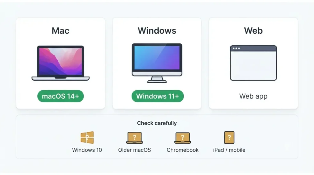 Descript Requirement compatibility across Mac, Windows and web platforms
