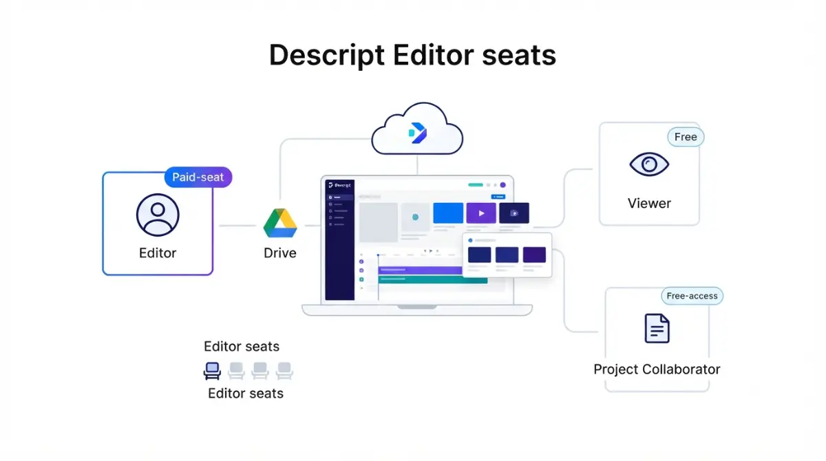 Descript seats explained for Editors, Viewers, and project collaborators