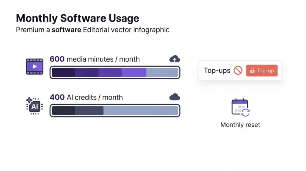 Descript Student Discount monthly media minutes, AI credits, and usage limits