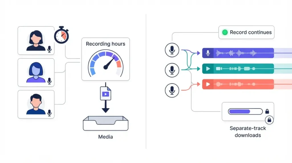Descript vs Riverside recording and separate-track download limits comparison