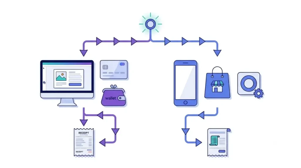 Canva free trial payment illustration comparing desktop checkout with mobile app subscription billing