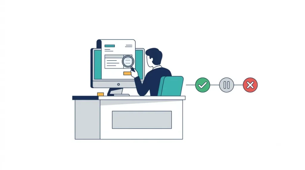 Canva Refund Policy vector illustration showing a refund request being reviewed case by case with approved, pending, and declined outcomes.