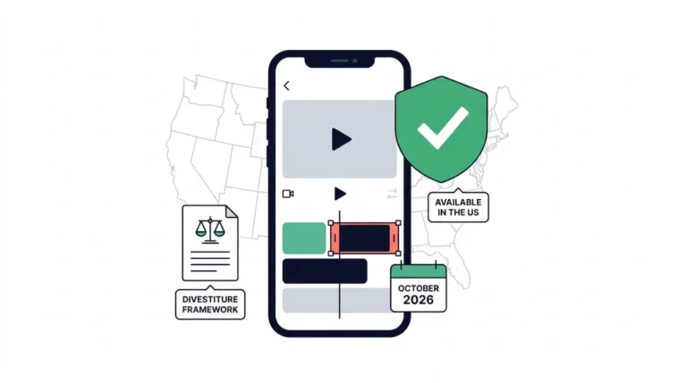 Is CapCut Banned in the US? Vector illustration showing CapCut remains available in the US under the TikTok divestiture framework in October 2026
