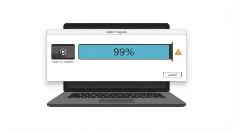 CapCut Export Stuck at 99%: vector illustration of a finished video render that cannot complete saving.