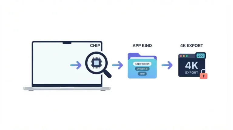 CapCut for Mac M1 and M2 compatibility guide showing how to check your Mac chip, app type, and 4K export availability.