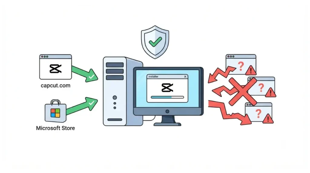 Official CapCut PC download sources versus unsafe mirror sites