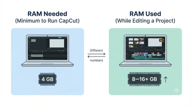 CapCut RAM needed to run vs CapCut RAM used while editing concept vector